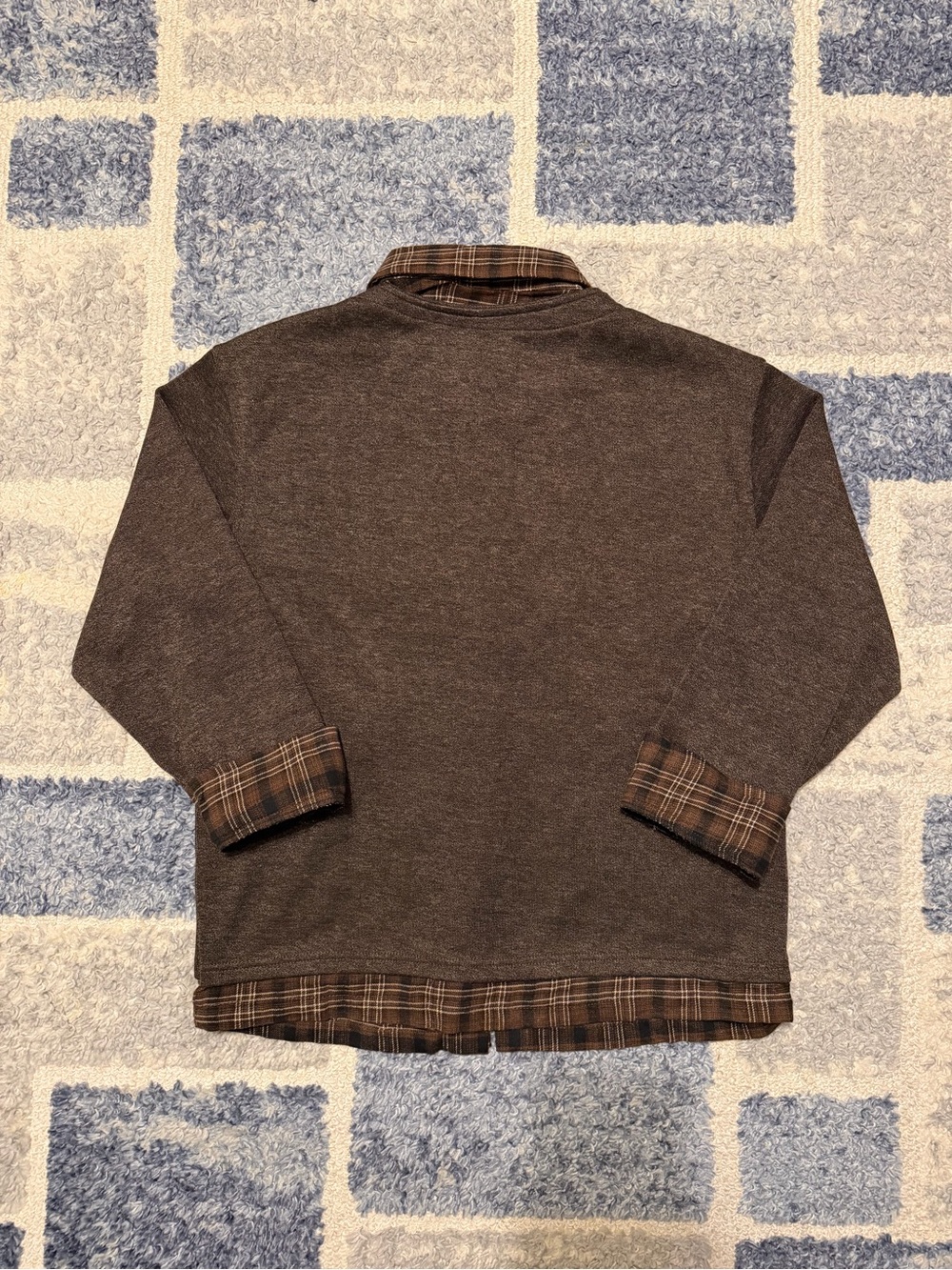 Prada Men's Brown 2 Layer Button Jacket with Plaid Trim - Picture 2 of 5